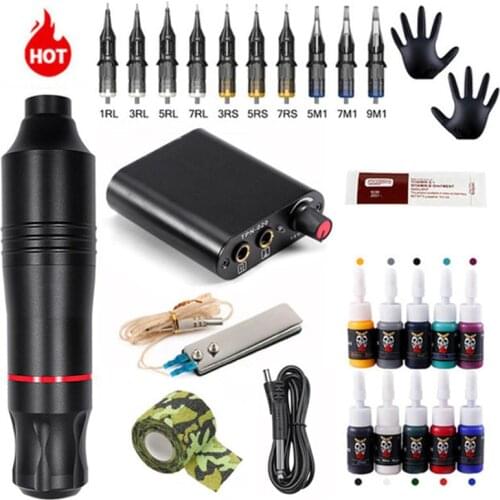 Complete Tattoo Machine Set Rotary Gun Tattoo Pen Tattoo Power Supply Cartridges Needles Permanent Makeup Machine Accessories