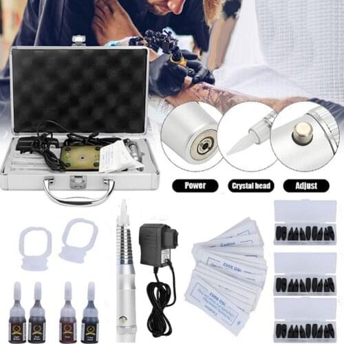Complete Eyebrow Lip Tattoo Machine Kit Pigments Needles Pedal with Storage Box