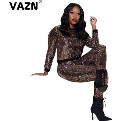 VAZN 2020 Hot Popular High-end Flaring Solid Office Daily Young Casual Full Sleeve Group Long Pants Slim Women 2 Piece Set