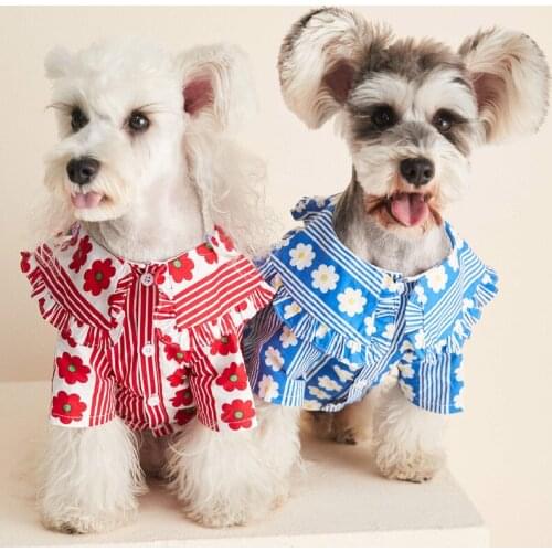 Lovely Summer Dog Shirt for Small Medium Dogs Floral Print Korea Style Dog Clothes Cute Schnauzer Clothing Puppy Pets Tshirts