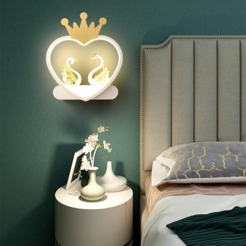 Led Wall Light Simple Modern LED Childrens Room Cartoon Love Pink Girl Warm and Romantic Bedside Lamp
