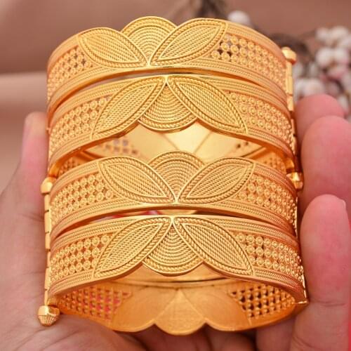 Luxury 4pcs/Set Bangles For Women Wedding Dubai Bracelet Ethiopian Flower Bangles African Jewelry Arab Middle East