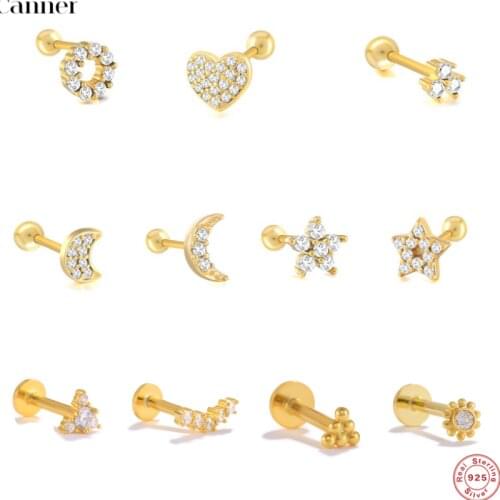 Canner 1pcs 925 Sterling Silver Stud Earrings Helix Heart Star Moon Piercing Earrings For Women Fine Jewelry Cartilage Aretes W5