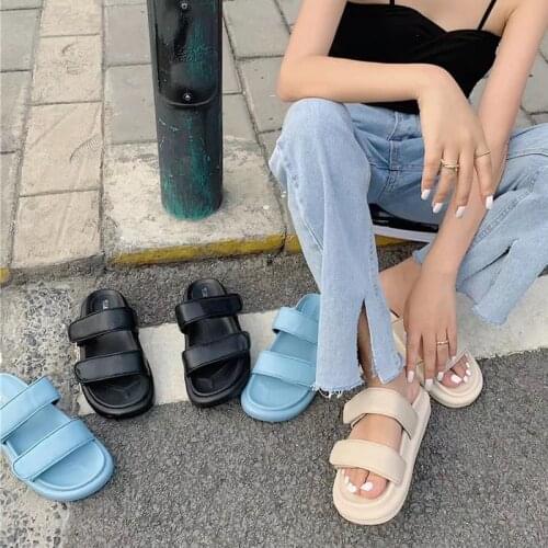 Summer Flip Flops Women Flat platform slippers Beach Casual Fashion Velcro Ladies shoes sandalias