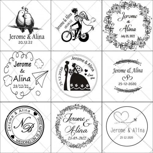 Customized Photosensitive Diy pre ink customized self-inking stamp rubber round for scrapbooking wedding W21-W30