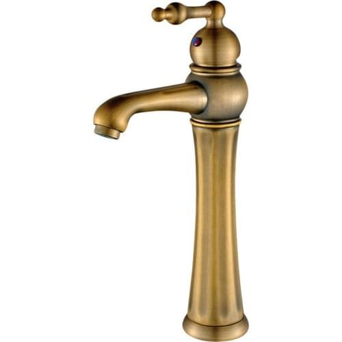 Bathroom Basin Faucet Antique Brass Sink Mixer Tap Hot & Cold Faucet Single Handle Single Hole Deck Mounted Lavatory Crane Tap