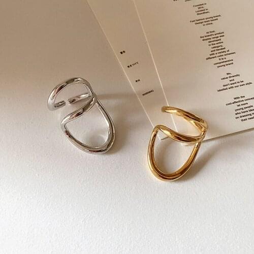 SRCOI Trendy Geometric Double-Layer Metal Open Ring Simple Creative Line Hollow Rings Women Daily Jewelry Accessories 2021