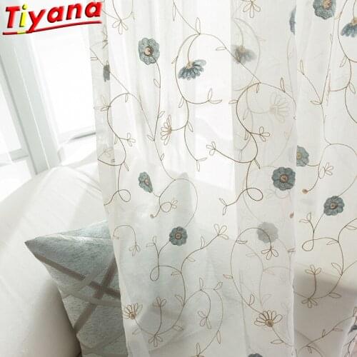 Pastoral Embroidery Tulle Curtains for Living Room Blue/Light Ppurple Tulle Window Screen for Bedroom Home Decoration X-WP400#20
