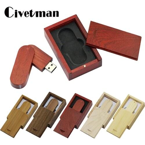 Wooden USB Flash Drive Maple Wood Rotatable Rectangle with Box 128GB 64GB 32GB 16GB 8GB 4GB Pendrives 256GB USB 2.0 Memory Stick