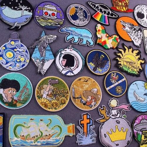 Van Gogh/Willdness Patches Waves Patch Embroidered Patches For Clothing Iron On Patches For Clothes Sticker Stripe For Jacket