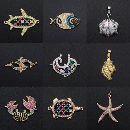 Gorgeous Diy CZ Dolphin Charms Wholesale Starfish Necklace Pendant Turtle Crab Zircon Connector For Fish Shell Jewelry Making