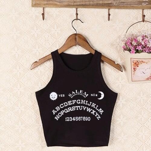 Yangelo Black Grunge Shirt Crop Top Women Gothic Harajuku Streetwear Chic Letter Print Tee T-shirt Spring Summer Sleeveless Vest
