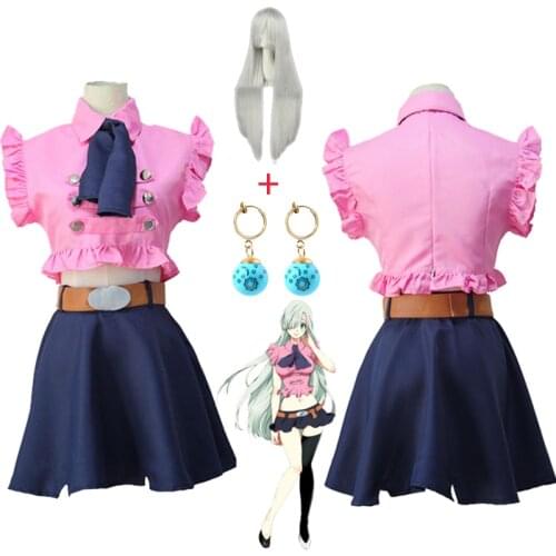 Japanese Anime The Seven Deadly Sins Elizabeth Liones Cosplay Costume Nanatsu No Taizai Uniform Suit Outfit Clothes wig earrings