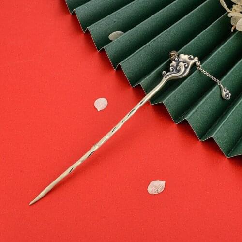 Monkey King 925 Sterling Silver Hair Stick Tassels Vintage Hairpin Luxury Jewelry Auspicious Clouds