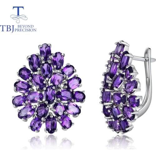 New style flower shape natural gemstone African amethyst clasp earrings 925 sterling silver fine jewelry for women daily wear