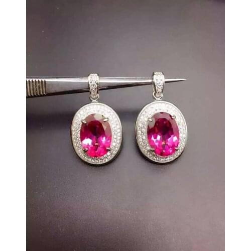 Natural red topaz pendant S925 silver Natural gemstone Pendant Necklace trendy Classic elegant big round women party jewelry