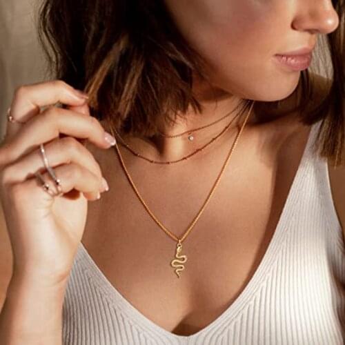 IFKM Fashion Snake Necklace For Women Trendy Silver Color Multilayered Chain Necklace Pendant Necklaces Minimalist Jewelry