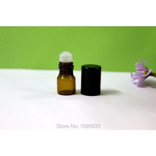 1ML Amber Roller Bottle with Glass Bead Ball, Roll on Bottle Black Lid, 1CC Glass Amber Bottle, Brown Glass Bottles,100pcs/Lot