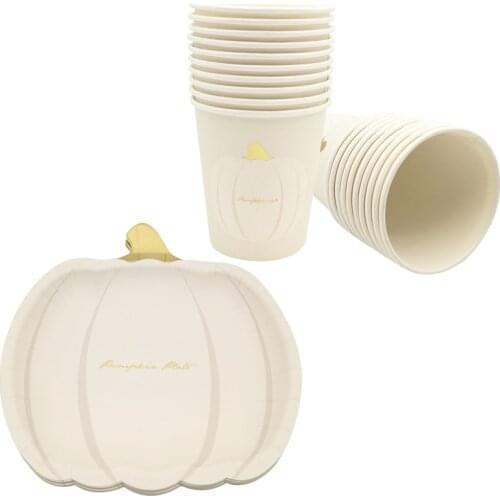 10 Pcs Halloween Theme Party Disposable Tableware Plates Cups Halloween Pumpkin Supplies Happy Birthday Party Wedding Decoration