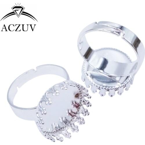 100pcs Silver Plated 12mm 15mm 20mm 25mm Round Adjustable Ring Blank Bezel Setting Base Tray for Cameo Cabochons TJZT037