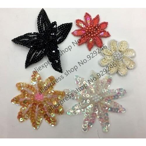 16pcs/lot fashion red beige black sequins beaded applique flower shoes decoration hairdress accessory garment dress sewing stuff