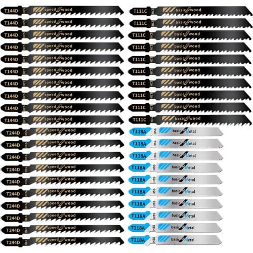 40Pcs Jig Saw Blades Metal Wood Cutting Tools Woodworking Reciprocating Saw Blade T144D/T244D/T118A/T111C