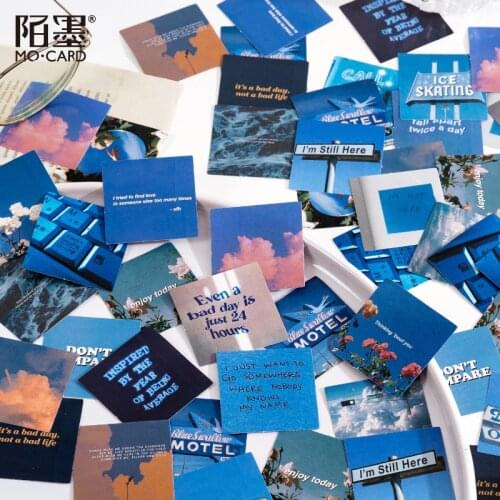 46Pcs/box Aesthetic Stickers Album Diary Label Scrapbooking Material DIY Journaling Stationery Supplies Blue Decorative Paper
