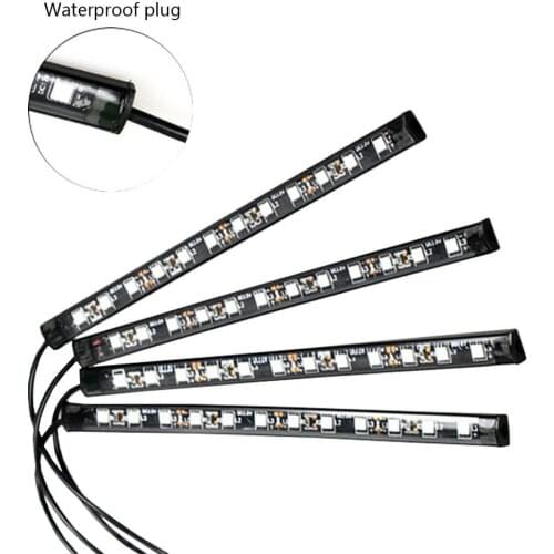 4x Car Footwell Light Strip 12 LED RGB Atmosphere Lamp For Truck Car Interior Light PC Soft Rubber Waterproof Decoration Lamp