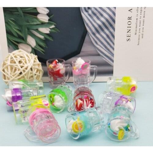 5pcs 33*23mm Acrylic Resin Simulation Ice Cream Fruit Cup Keyring Keychain Pendant DIY Making Accessories Trinket Gift