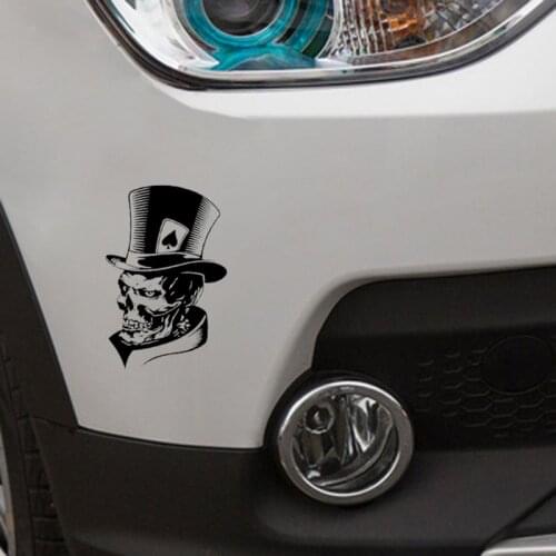 50LC 11.3x17.6CM Lovely Joker Skeleton Skull Playing Cards Poker Hat Car Sticker