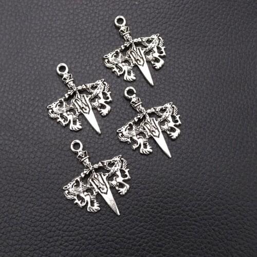6pcs/lot Silver Plated Dagger Charm Metal Pendants DIY Necklaces Bracelets Jewelry Handicraft Accessories 37*30mm P158