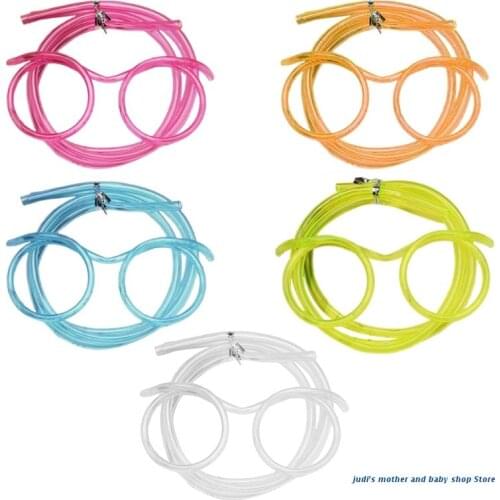 67JC Interesting Soft Plastic Straw Flexible Drinking Straw Glasses Party Supplies Eyeglasses Silly Fun Straws for Kids Baby