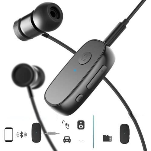 Car MP3 Player Lavalier Earphone Bluetooth 5.0 Receiver Headphones Adapter One Key Remote Camera Support HiFi TF Card Music Play