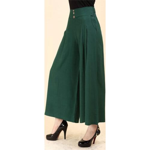 Cotton Linen Wide-Leg Pants Womens Skirt Pants Females Big-Leg Trousers High-Waisted Plus Size Nine-Point Big-Footed Trousers
