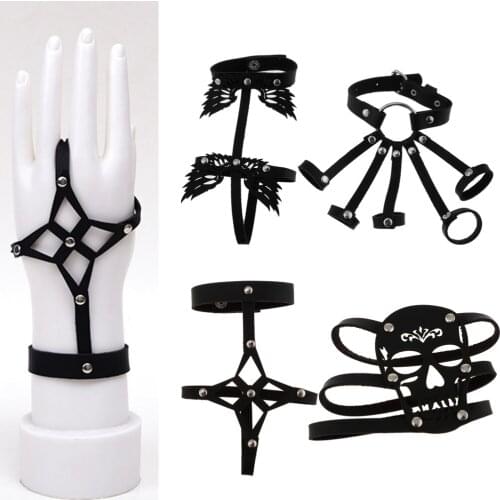 Punk Rivets Black Leather Gloves Bracelet Wristband Fancy Dress Costume Fingerless and Wrist Wrap Design for Women and Men