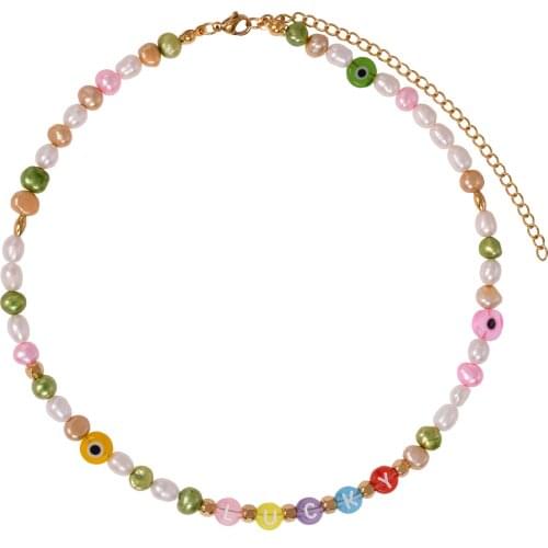Trendy Lucky Letter Pearl Choker Simple Multi-Color Real Pearl Necklace 2021 New Arrival Necklace Jewelry for Women