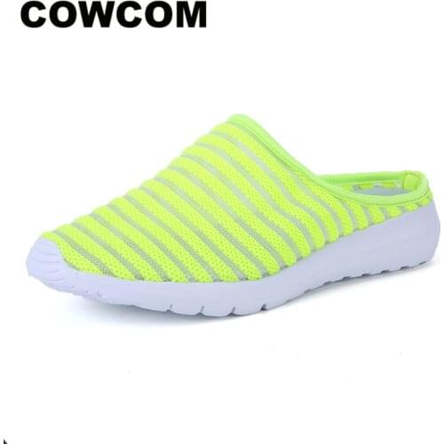 COWCOM 2021 Hollow Womens Shoes Summer Mesh Breathable Light Pedal Net Red Sandals Slippers Women CYL-904