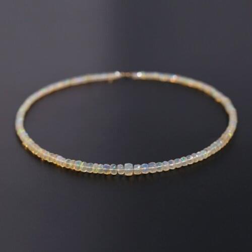 DAIMI Opal Stone Beaded Necklace Womens Day Genuine Gemstones Natural Yellow 18K Gold Color Opal Pendant Gift