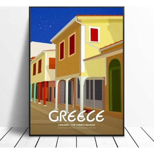 Greece Lefkada Town Bazaar Canvas Travel Poster Prints Home Wall Art Decor Painting