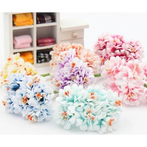 6Pcs Fake Flower Silk Gradient Stamen Handmake Artificial Flower Bouquet Wedding Decoration DIY Wreath Gift Scrapbooking Craft
