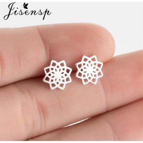 Jisensp Fashion Creative Mandala Flowers Stud Earrings Minimalist Geometric Real 925 Sterling Silver Earrings for Women