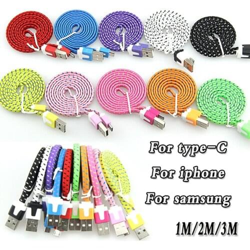 1M/2M/3M new flat Braided USB Cable Sync Nylon Woven Charger High Quality fast v8 5pin 8pin For iPhone ios samsung huawei 300pcs