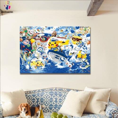 DIY oil painting is made up of Numbers and colors, and pokemon animation can be used for home decoration