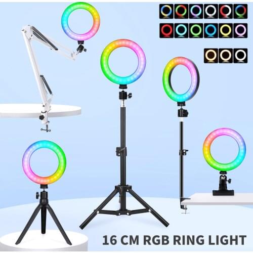 Selfie Rainbow RingLight Photography16cm LED Rim Of Ring Lamp With Mobile Stand Round Ringlight Tripod For Phone Smartphone Live