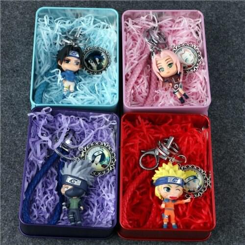 Anime Kakashi Sakura Sasuke Keychain Figure Collection Model Toys Key Chain Toys with Metal Box
