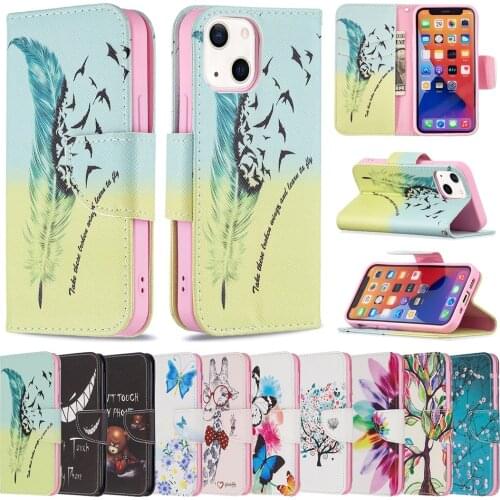 Leather Case Flip Wallet Cover for iPhone 13 Pro Max 11 12 Mini XR XS SE 2020 7 8 Coque Cards Lovely Animals Flower Pattern Etui