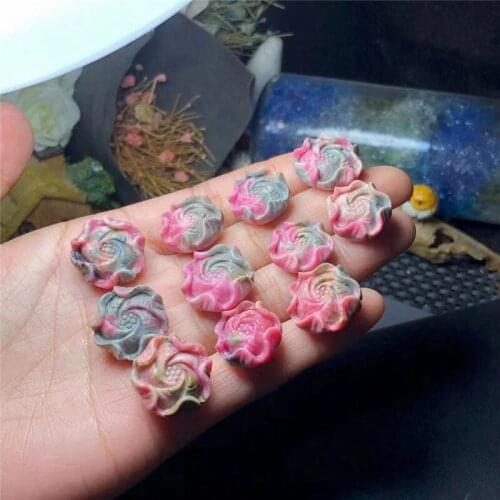 Beautiful 1PC Natural Rhodonite Rose Flower Hand Carved Crystal Flowers Healing Stones Decor