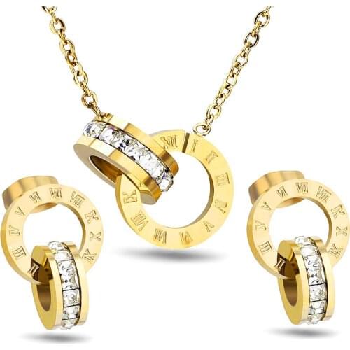 Hot Selling Stainless Steel Jewelry Set Rose Gold Color Roman Earring&Necklace For Women Wedding Accessories T002