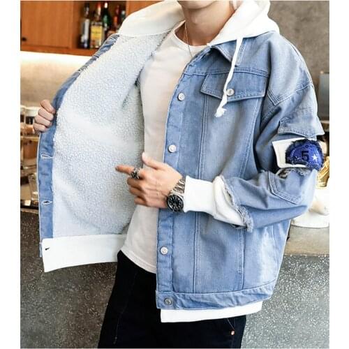 Fashion Winter Chaquetas Hombre Jeans For Men Plush Handsome False Two Denim Jackets Mens Korean Casual Jaqueta Masculina