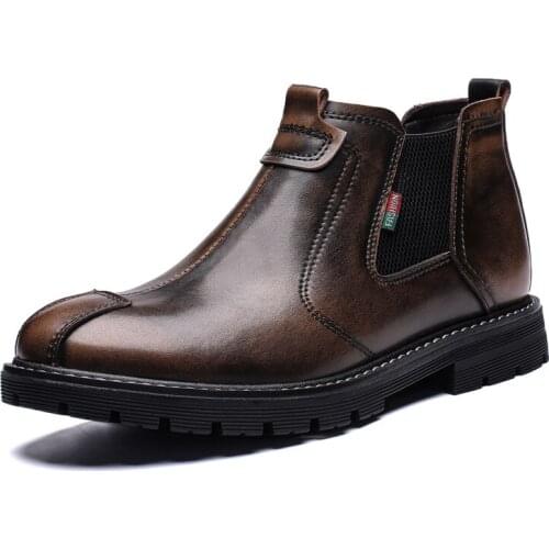 Elevator Boots Men Original Rubbing Leather Men Chelsea Boots Ankle Thick Sole Platform Men Shoes Casual Height Increase